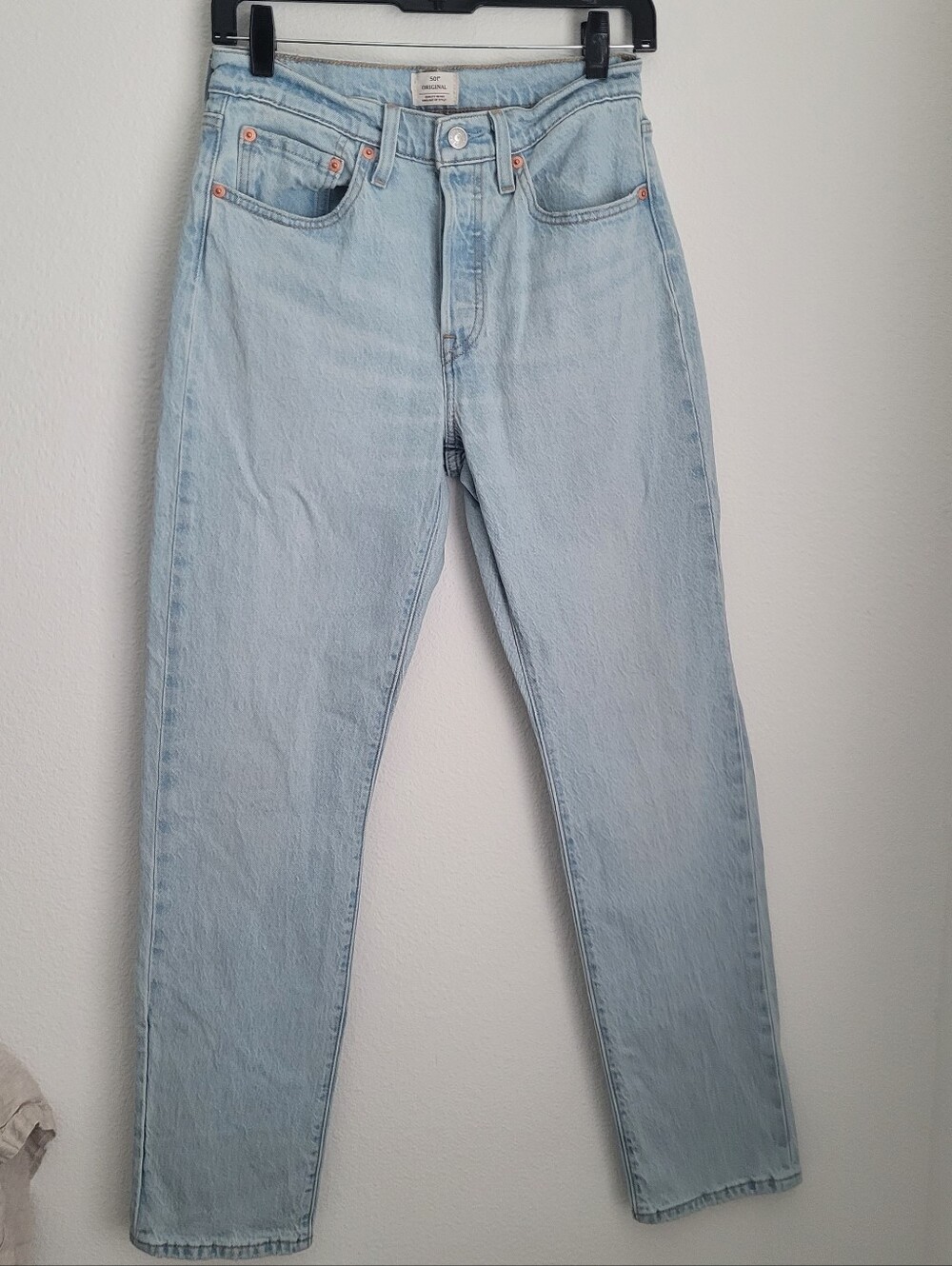 Levis 501 Original High Rise Straight Jeans W27 L32 Light Wash Stepped Away